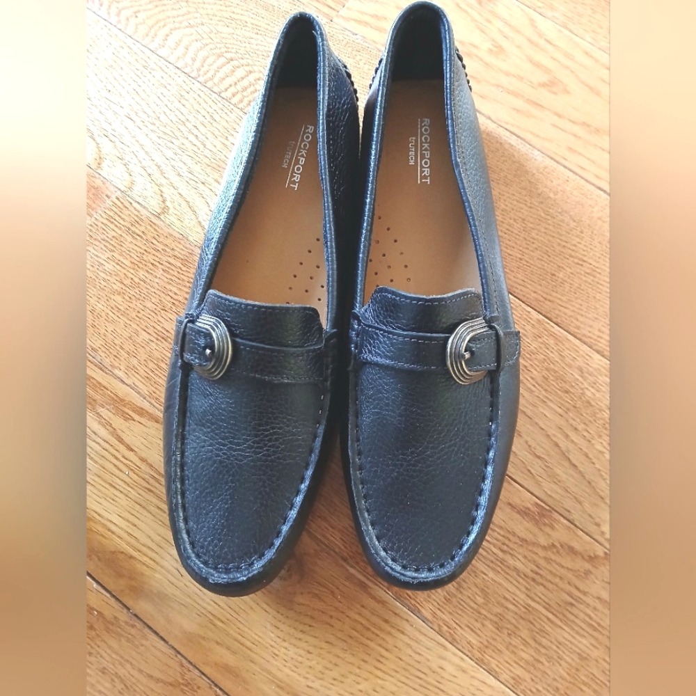 Rockport Black Fine Leather Driving Loafers Sz 8.5 Made in Brazil